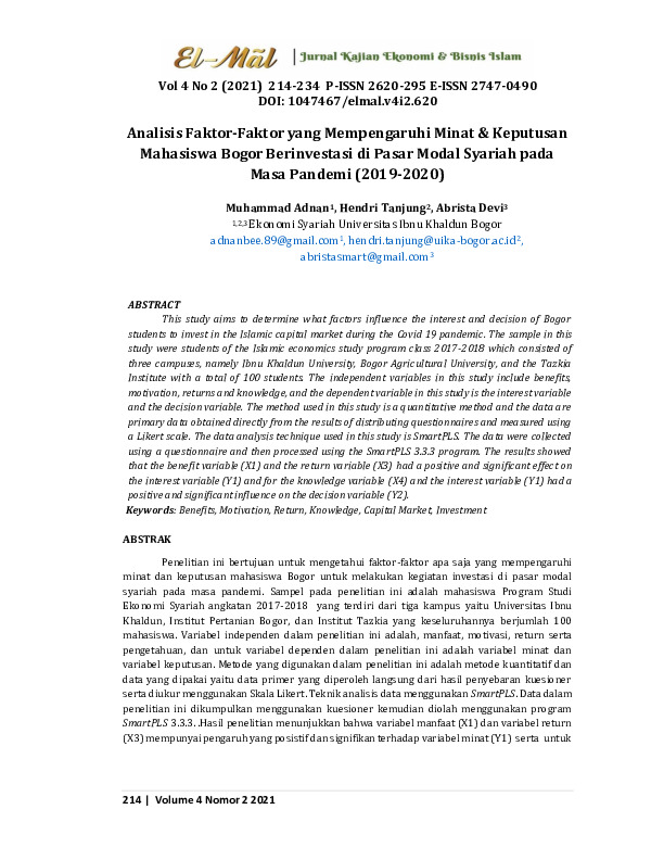Analisis Faktor-Faktor yang Mempengaruhi Minat & Keputusan Mahasiswa Bogor Berinvestasi di Pasar Modal Syariah pada Masa Pandemi (2019-2020).pdf