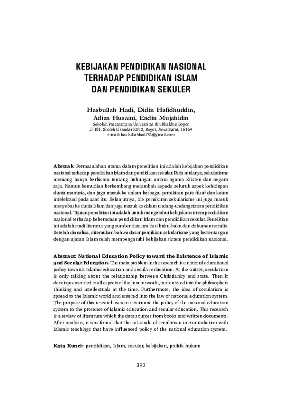 Kebijakan pendidikan nasional terhadap pendidikan Islam dan pendidikan sekuler.pdf