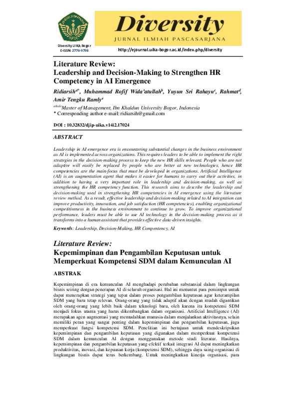 Literature Review Leadership and Decision-Making to Strengthen HR Competency in AI Emergence.pdf