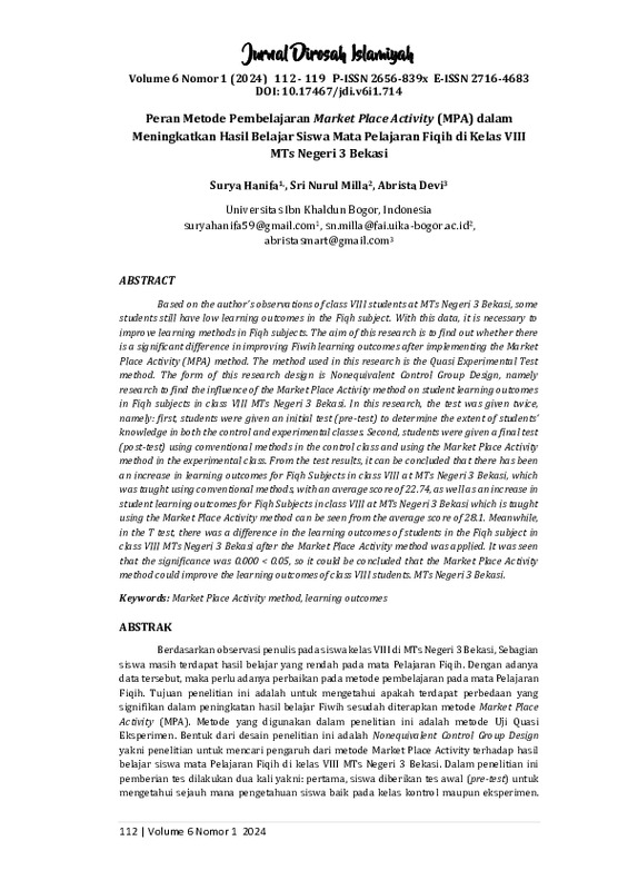 Peran Metode Pembelajaran Market Place Activity (MPA) dalam Meningkatkan Hasil Belajar Siswa Mata Pelajaran Fiqih di Kelas VIII MTs Negeri 3 Bekasi.pdf