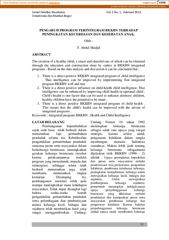PENGARUH PROGRAM TERINTEGRASI BKKBN TERHADAP PENINGKATAN KECERDASAN DAN KESEHATAN ANAK..pdf