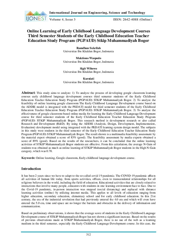 Online Learning of Early Childhood Language Development Courses Third Semester Students of the Early Childhood Education Teacher Education Study Program (PGPAUD) STKIP ….pdf