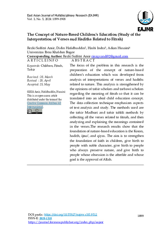 The Concept of Nature-Based Children's Education (Study of the Interpretation of Verses and Hadiths Related to Fitrah).pdf