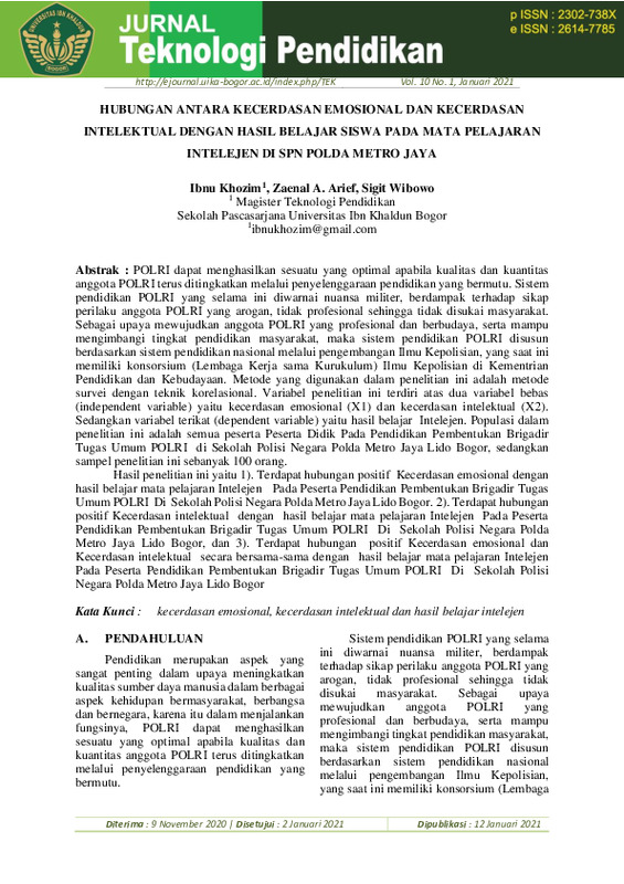 Hubungan Antara Kecerdasan Emosional dan Kecerdasan Intelektual Dengan Hasil Belajar Siswa Pada Mata Pelajaran Intelejen di SPN POLDA METRO JAYA.pdf