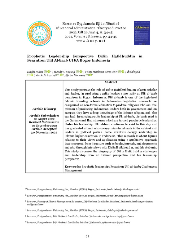 Prophetic Leadership Perspective Didin Hafidhuddin in Pesantren Ulil Al-baab UIKA Bogor Indonesia.pdf Prophetic Leadership Perspective Didin Hafidhuddin in Pesantren Ulil Al-baab UIKA Bogor Indonesia.pdf