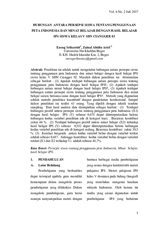 Hubungan antara Persepsi Siswa tentang Penggunaan Peta Indonesia dan Minat Belajar dengan Hasil Belajar IPS Siswa Kelas V SDN Ciangger 02.pdf Hubungan antara Persepsi Siswa tentang Penggunaan Peta Indonesia dan Minat Belajar dengan Hasil Belajar IPS Siswa Kelas V SDN Ciangger 02.pdf