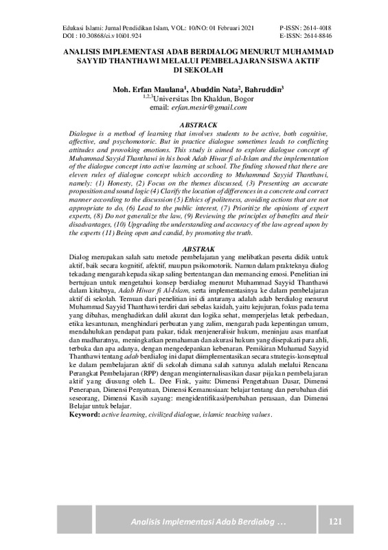 Analisis Implementasi Adab Berdialog Menurut Muhammad Sayyid Thanthawi Melalui Pembelajaran Siswa Aktif Di Sekolah.pdf