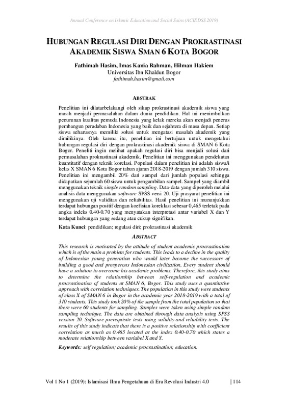Hubungan regulasi diri dengan prokrastinasi akademik siswa sman 6 kota bogor.pdf Hubungan regulasi diri dengan prokrastinasi akademik siswa sman 6 kota bogor.pdf
