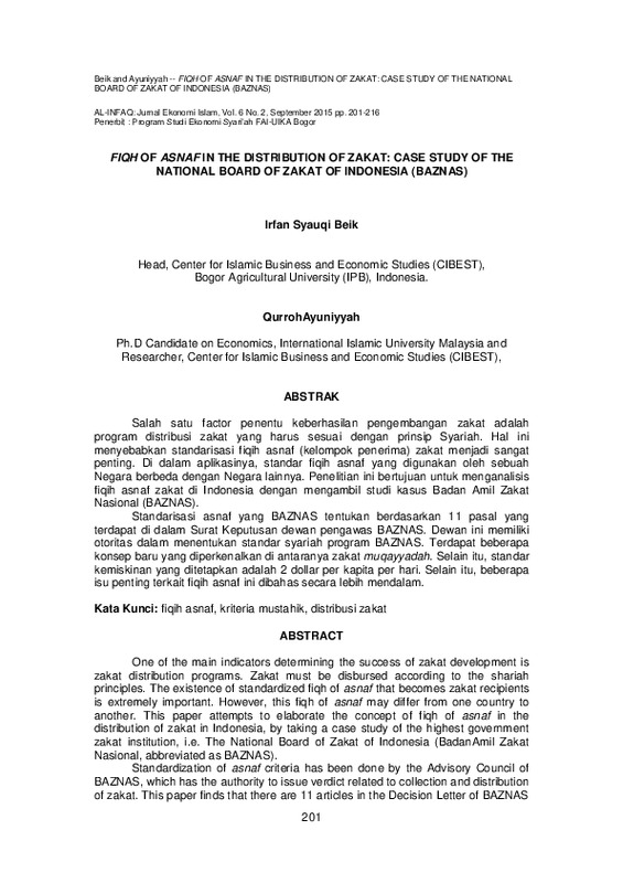 Fiqh of Asnaf in the Distribution of Zakat Case Study of the National Board of Zakat of Indonesia (BAZNAS).pdf Fiqh of Asnaf in the Distribution of Zakat Case Study of the National Board of Zakat of Indonesia (BAZNAS).pdf