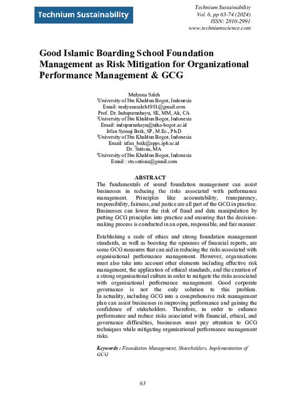 Good Islamic Boarding School Foundation Management as Risk Mitigation for Organizational Performance Management & GCG.pdf