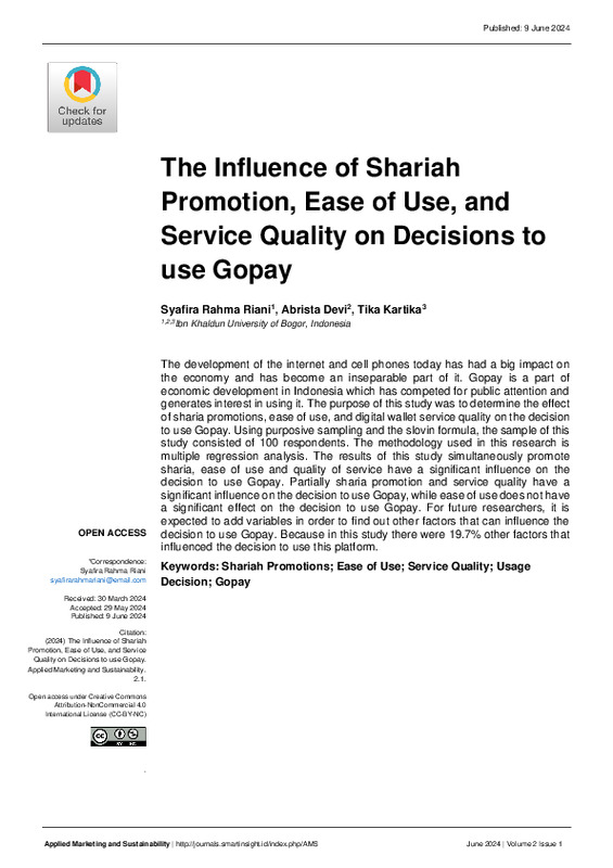 The Influence of Shariah Promotion, Ease of Use, and Service Quality on Decisions to use Gopay.pdf The Influence of Shariah Promotion, Ease of Use, and Service Quality on Decisions to use Gopay.pdf