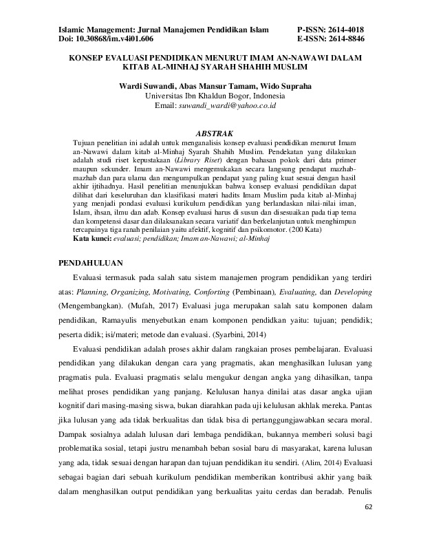 KONSEP EVALUASI PENDIDIKAN MENURUT IMAM AN-NAWAWI DALAM KITAB AL-MINHAJ SYARAH SHAHIH MUSLIM.pdf