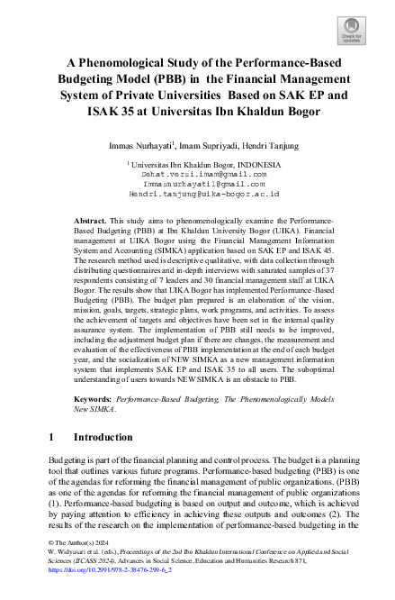 A Phenomological Study of the Performance-Based Budgeting Model (PBB) in the Financial Management System of Private Universities Based on SAK EP and ISAK 35 at Universitas Ibn ….pdf