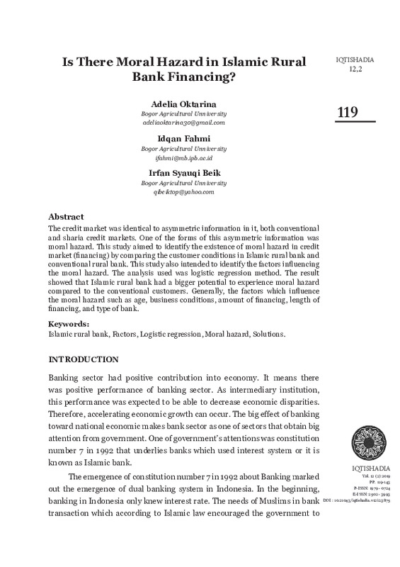 Is There Moral Hazard in Islamic Rural Bank Financing.pdf Is There Moral Hazard in Islamic Rural Bank Financing.pdf