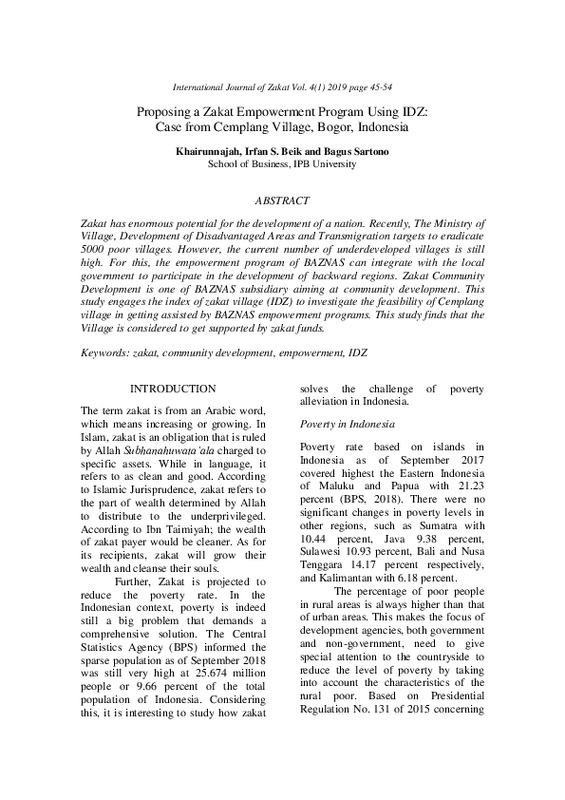 Proposing a Zakat Empowerment Program Using IDZ Case from Cemplang Village, Bogor, Indonesia.pdf
