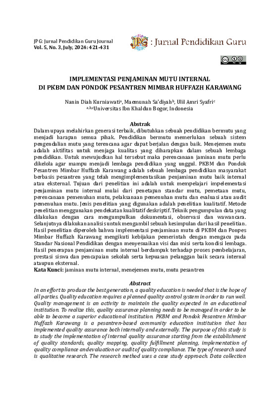 IMPLEMENTASI PENJAMINAN MUTU INTERNAL DI PKBM DAN PONDOK PESANTREN MIMBAR HUFFAZH KARAWANG.pdf