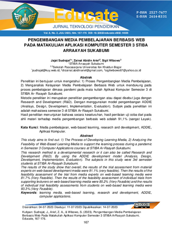 Pengembangan Media Pembelajaran Berbasis Web Pada Matakuliah Aplikasi Komputer Semester 3 STIBA Arraayah Sukabumi.pdf Pengembangan Media Pembelajaran Berbasis Web Pada Matakuliah Aplikasi Komputer Semester 3 STIBA Arraayah Sukabumi.pdf