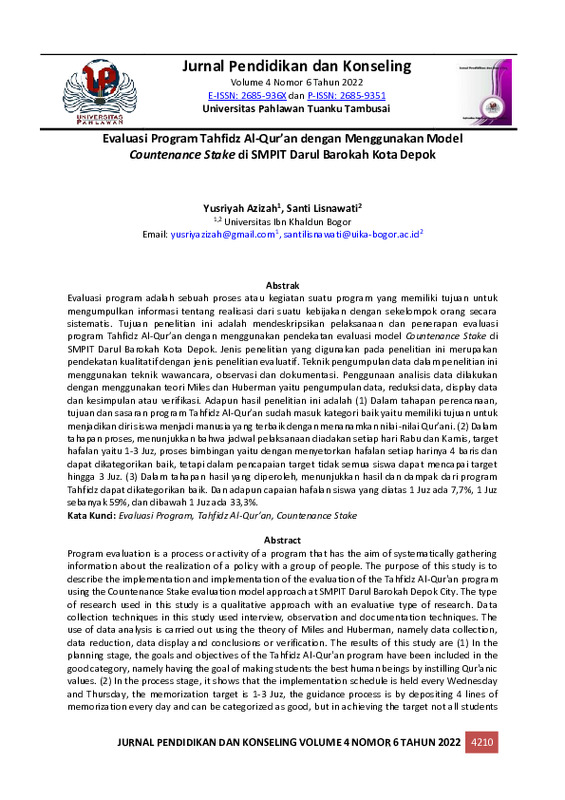 Evaluasi Program Tahfidz Al-Qur’an dengan Menggunakan Model Countenance Stake di SMPIT Darul Barokah Kota Depok.pdf