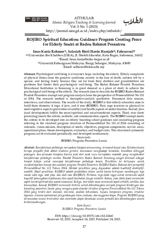 ROJIRO Spiritual Education Guidance Program Creating Peace for Elderly Santri at Raden Rahmat Pesantren.pdf ROJIRO Spiritual Education Guidance Program Creating Peace for Elderly Santri at Raden Rahmat Pesantren.pdf