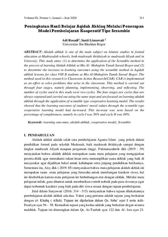 Peningkatan Hasil Belajar Aqidah Akhlaq Melalui Penerapan Model Pembelajaran Kooperatif Tipe Scramble.pdf