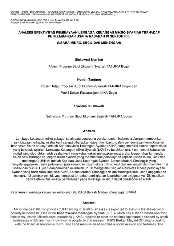 Analisis Efektivitas Pembiayaan Lembaga Keuangan Mikro Syariah Terhadap Perkembangan Usaha Nasabah Di Sektor Riil (Usaha Mikro, Kecil Dan Menengah).pdf