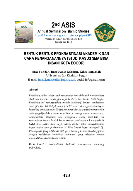 BENTUK-BENTUK PROKRASTINASI AKADEMIK DAN CARA PENANGANANNYA (STUDI KASUS SMA BINA INSANI KOTA BOGOR).pdf