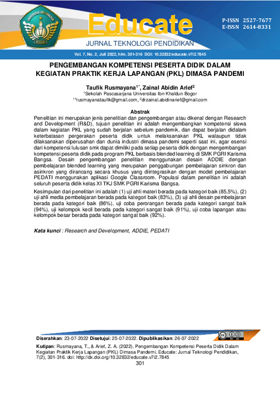 Pengembangan Kompetensi Peserta Didik Dalam Kegiatan Praktik Kerja Lapangan (PKL) Dimasa Pandemi.pdf