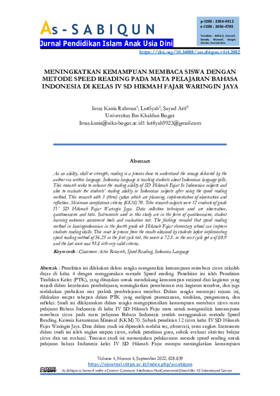 Meningkatkan Kemampuan Membaca Siswa dengan Metode Speed Reading pada Mata Pelajaran Bahasa Indonesia di Kelas IV SD Hikmah Fajar Waringin Jaya.pdf Meningkatkan Kemampuan Membaca Siswa dengan Metode Speed Reading pada Mata Pelajaran Bahasa Indonesia di Kelas IV SD Hikmah Fajar Waringin Jaya.pdf