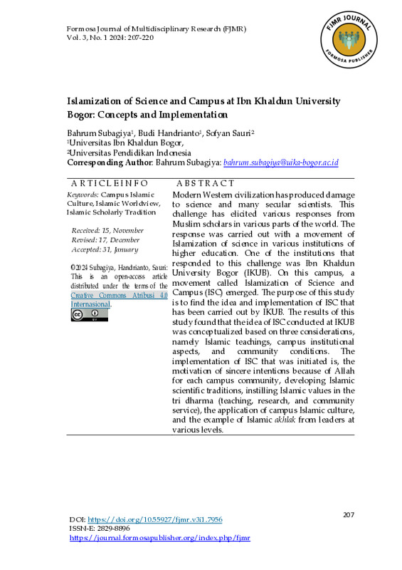Islamization of Science and Campus at Ibn Khaldun University Bogor Concepts and Implementation.pdf