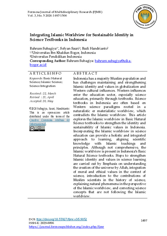 Integrating Islamic Worldview for Sustainable Identity in Science Textbooks in Indonesia.pdf