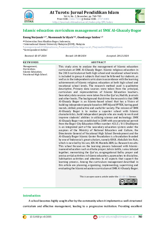 Islamic education curriculum management at SMK Al-Ghazaly Bogor.pdf