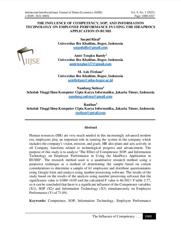 The Influence of Competency, SOP, and Information Technology on Employee Performance in Using the Ideaprocs Application in BUMD.pdf The Influence of Competency, SOP, and Information Technology on Employee Performance in Using the Ideaprocs Application in BUMD.pdf