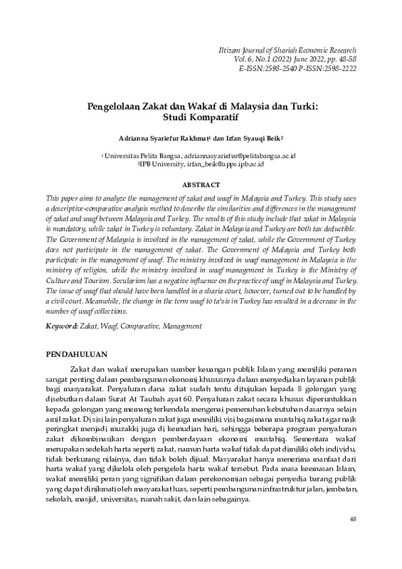 Pengelolaan zakat dan wakaf di Malaysia dan Turki studi komparatif.pdf Pengelolaan zakat dan wakaf di Malaysia dan Turki studi komparatif.pdf