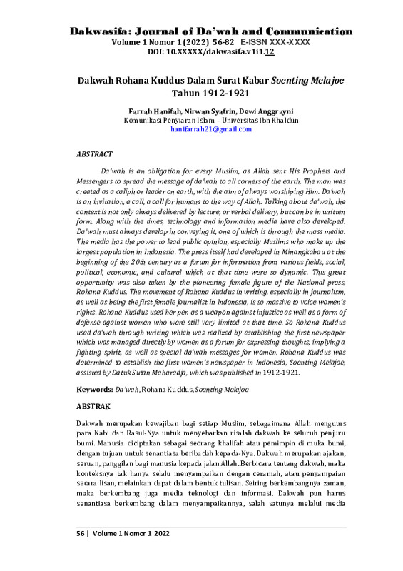 Dakwah Rohana Kuddus Dalam Surat Kabar Soenting Melajoe Tahun 1912-1921.pdf
