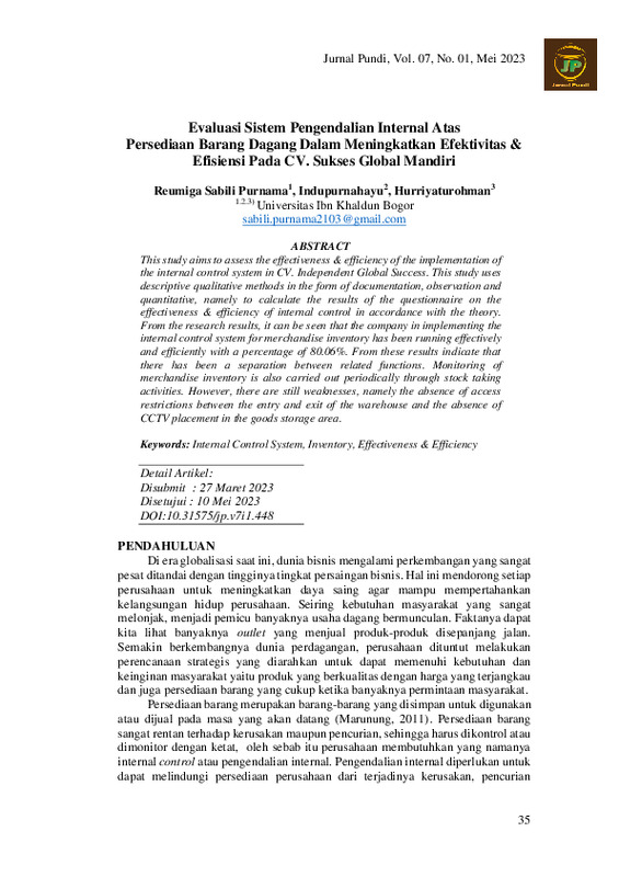 Evaluasi Sistem Pengendalian Internal Atas Persediaan Barang Dagang Dalam Meningkatkan Efektivitas & Efisiensi Pada CV. Sukses Global Mandiri.pdf