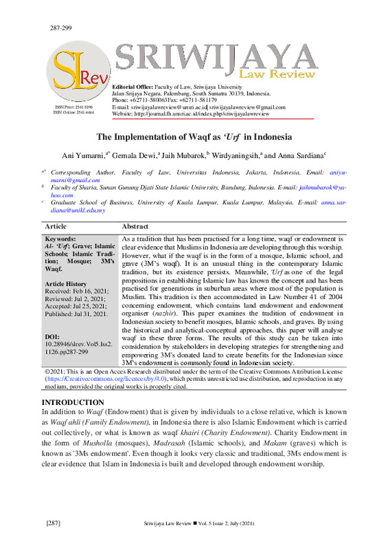 The implementation of Waqf as ‘Urf in Indonesia.pdf