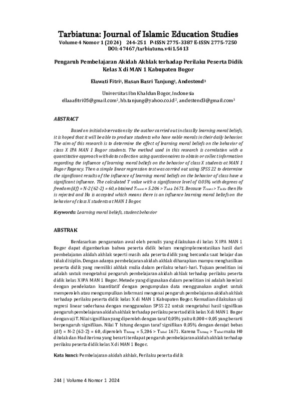 Pengaruh Pembelajaran Akidah Akhlak terhadap Perilaku Peserta Didik Kelas X di MAN 1 Kabupaten Bogor.pdf