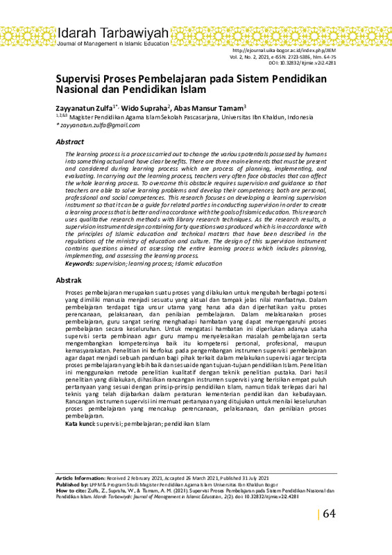 Supervisi Proses Pembelajaran pada Sistem Pendidikan Nasional dan Pendidikan Islam.pdf Supervisi Proses Pembelajaran pada Sistem Pendidikan Nasional dan Pendidikan Islam.pdf