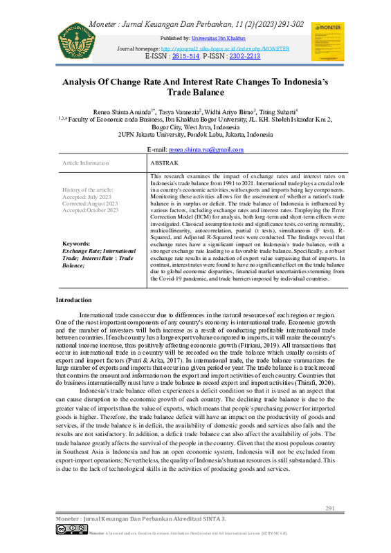 Analysis Of Change Rate And Interest Rate Changes To Indonesia’s Trade Balance.pdf Analysis Of Change Rate And Interest Rate Changes To Indonesia’s Trade Balance.pdf