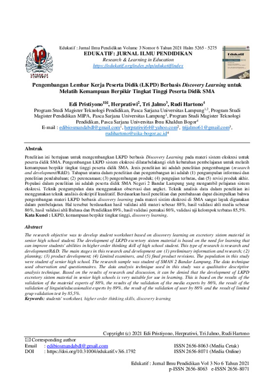 Pengembangan Lembar Kerja Peserta Didik (LKPD) Berbasis Discovery Learning untuk Melatih Kemampuan Berpikir Tingkat Tinggi Peserta Didik SMA.pdf