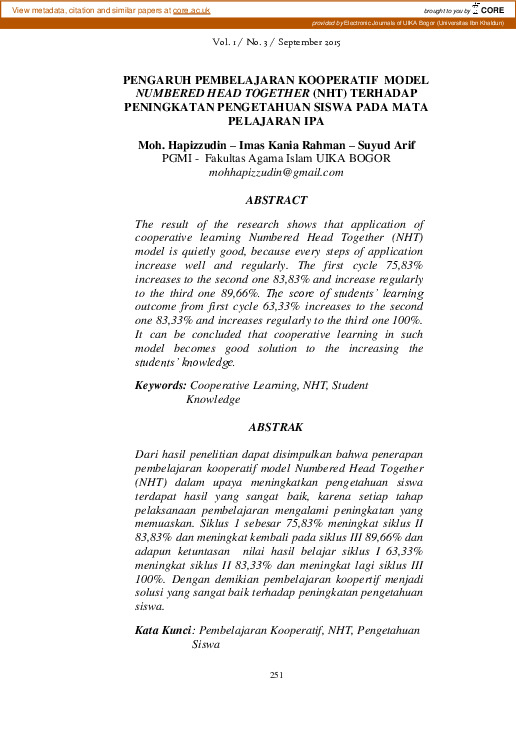 PENGARUH PEMBELAJARAN KOOPERATIF MODEL NUMBERED HEAD TOGETHER (NHT) TERHADAP PENINGKATAN PENGETAHUAN SISWA PADA MATA PELAJARAN IPA.pdf