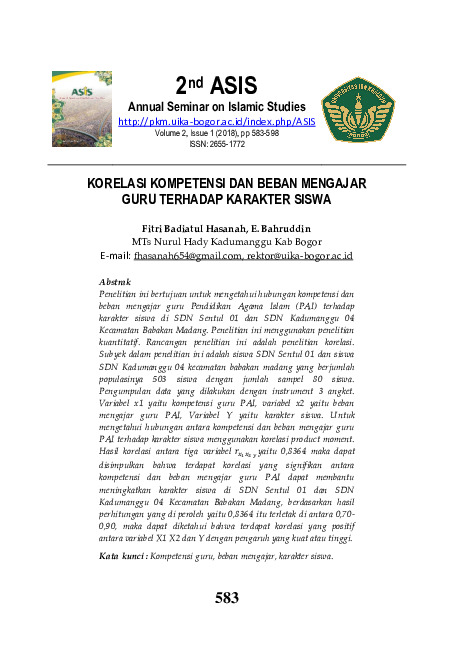 KORELASI KOMPETENSI DAN BEBAN MENGAJAR GURU TERHADAP KARAKTER SISWA.pdf KORELASI KOMPETENSI DAN BEBAN MENGAJAR GURU TERHADAP KARAKTER SISWA.pdf