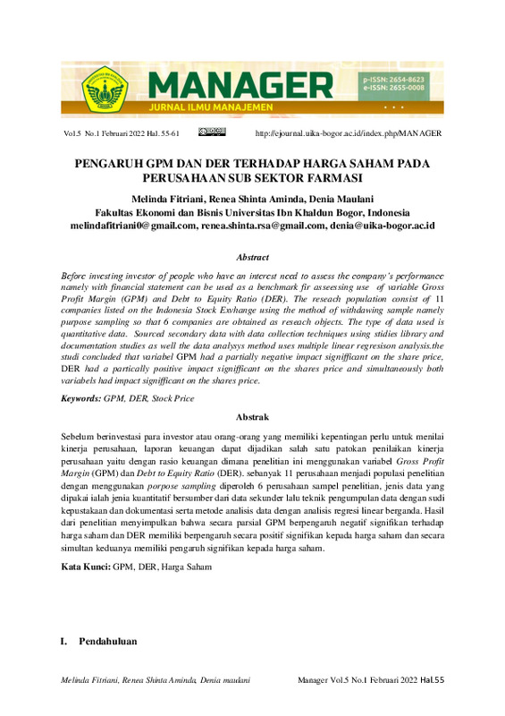 Pengaruh GPM Dan DER Terhadap Harga Saham Pada Perusahaan Sub Sektor Farmasi.pdf Pengaruh GPM Dan DER Terhadap Harga Saham Pada Perusahaan Sub Sektor Farmasi.pdf