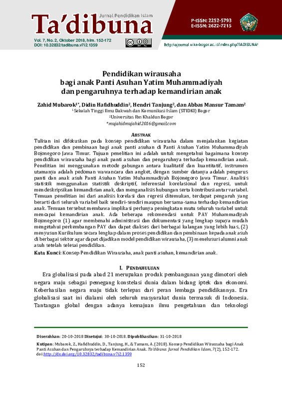 Pendidikan wirausaha bagi anak Panti Asuhan Yatim Muhammadiyah dan pengaruhnya terhadap kemandirian anak.pdf