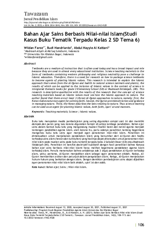 Bahan Ajar Sains Berbasis Nilai-nilai Islam (Studi Kasus Buku Tematik Terpadu Kelas 2 SD Tema 6).pdf Bahan Ajar Sains Berbasis Nilai-nilai Islam (Studi Kasus Buku Tematik Terpadu Kelas 2 SD Tema 6).pdf