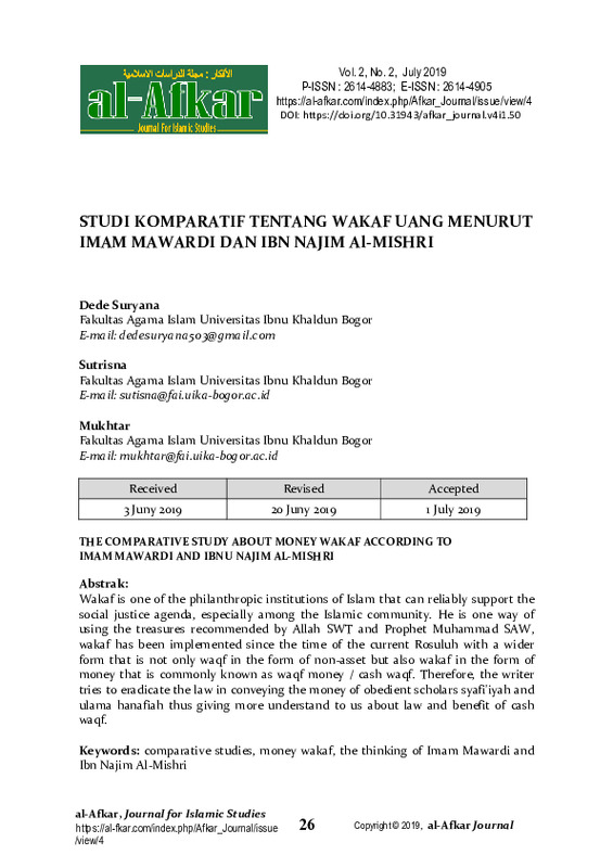 Studi komparatif tentang wakaf uang menurut Imam Mawardi dan Ibn Najim Al-Mishri.pdf