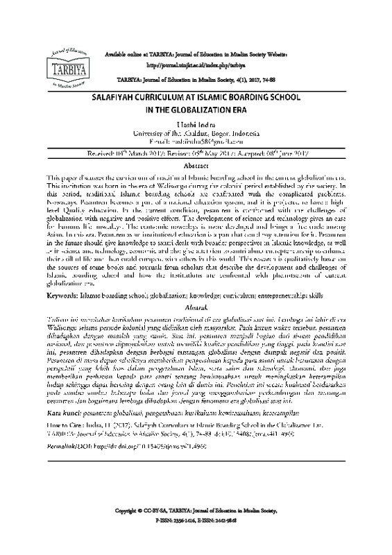 Salafiyah Curriculum at Islamic Boarding School in the Globalization Era.pdf Salafiyah Curriculum at Islamic Boarding School in the Globalization Era.pdf