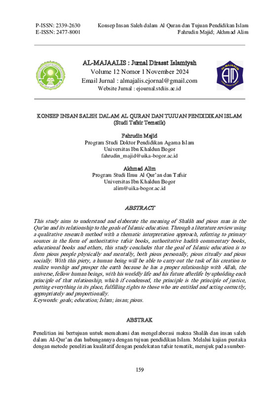 KONSEP INSAN SALEH DALAM AL QURAN DAN TUJUAN PENDIDIKAN ISLAM(Studi Tafsir Tematik).pdf KONSEP INSAN SALEH DALAM AL QURAN DAN TUJUAN PENDIDIKAN ISLAM(Studi Tafsir Tematik).pdf