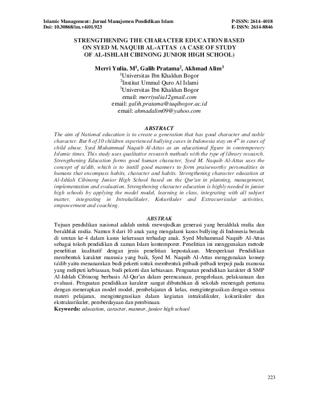 Strengthening the Character Education Based on Syed M. Naquib Al-Attas (a Case of Study of Al-Ishlah Cibinong Junior High School).pdf