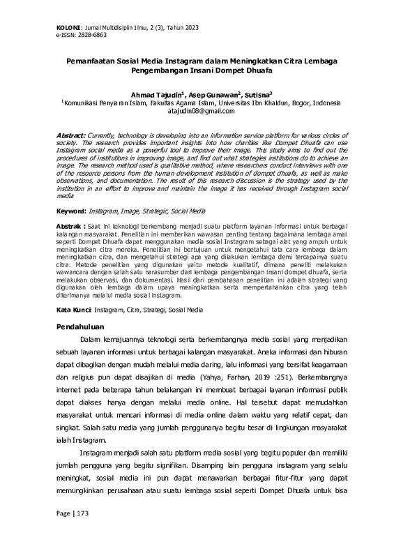 Pemanfaatan Sosial Media Instagram dalam Meningkatkan Citra Lembaga Pengembangan Insani Dompet Dhuafa.pdf Pemanfaatan Sosial Media Instagram dalam Meningkatkan Citra Lembaga Pengembangan Insani Dompet Dhuafa.pdf